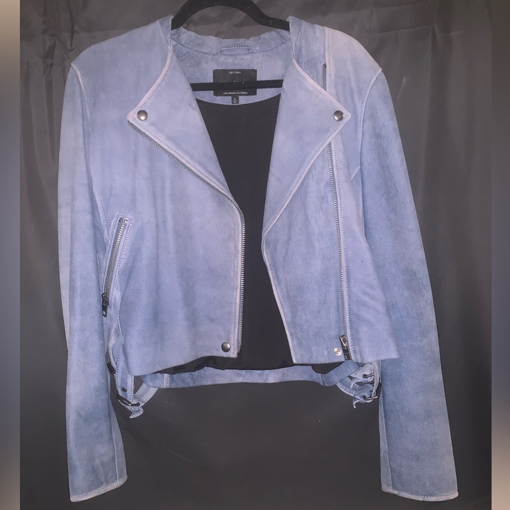 Powder blue suede leather jacket